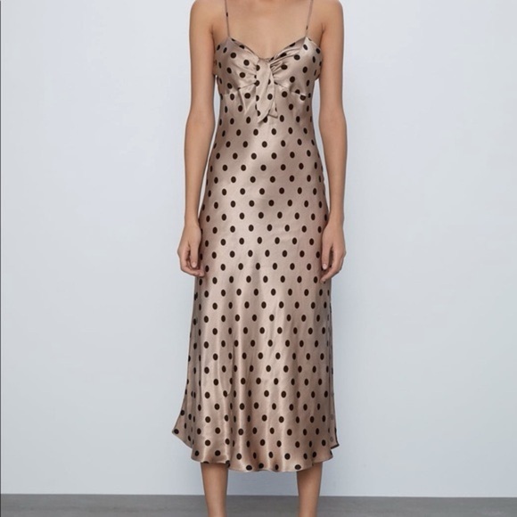 Zara Dresses & Skirts - ZARAMIDI POLKA DOT CAMISOLE
DRESS BOW BLACK BROWN, Size M